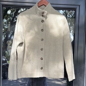 L.L. Bean Beige Button-Up Fleece Sweater